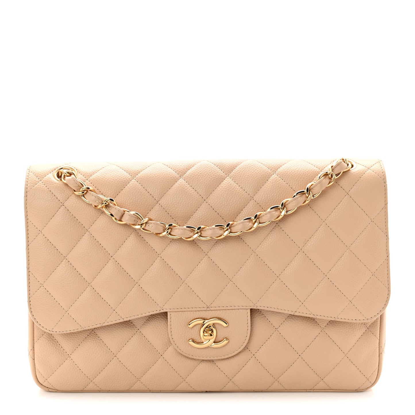 Caviar Quilted Jumbo Double Flap Beige Clair