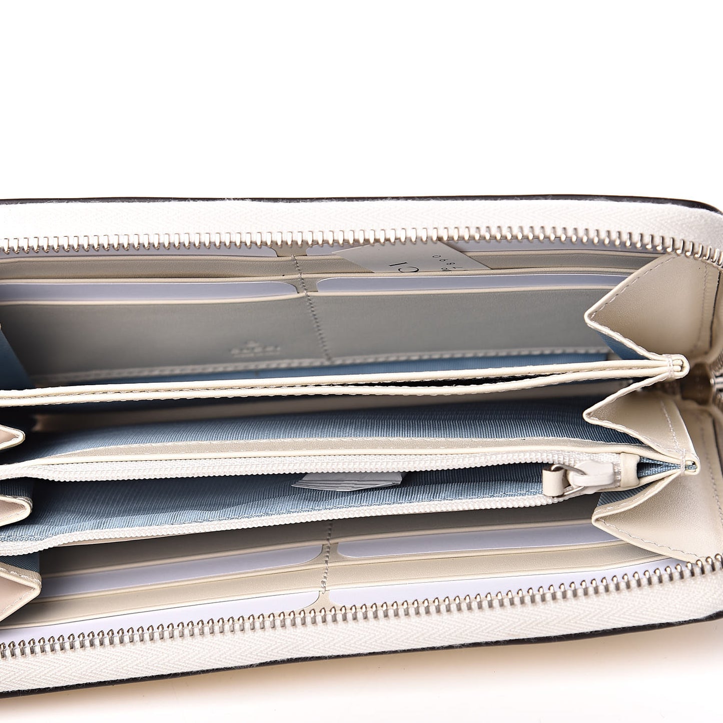 X SEGA Calfskin GUCCY Stars Zip Around Wallet Mystic White Gold