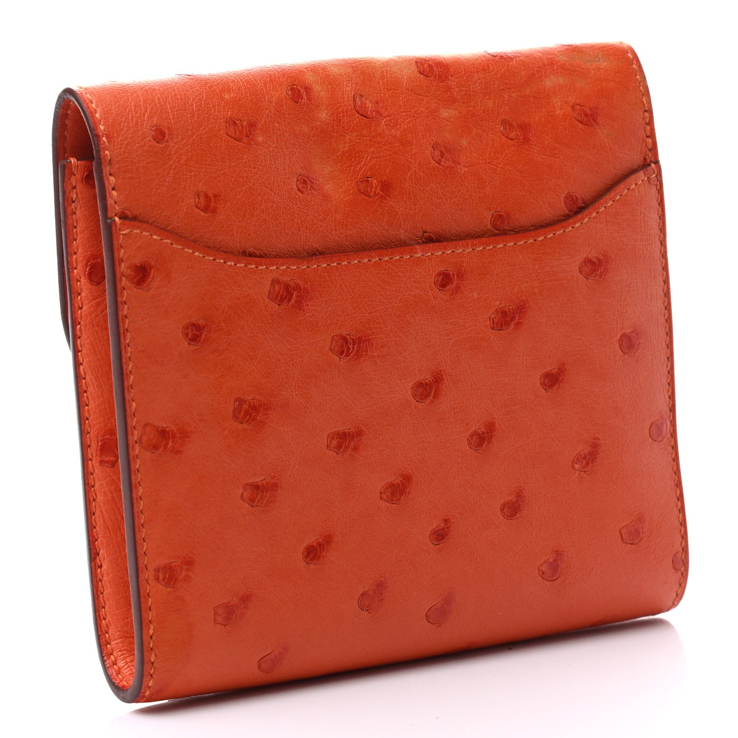 Ostrich Constance Short Wallet Tangerine
