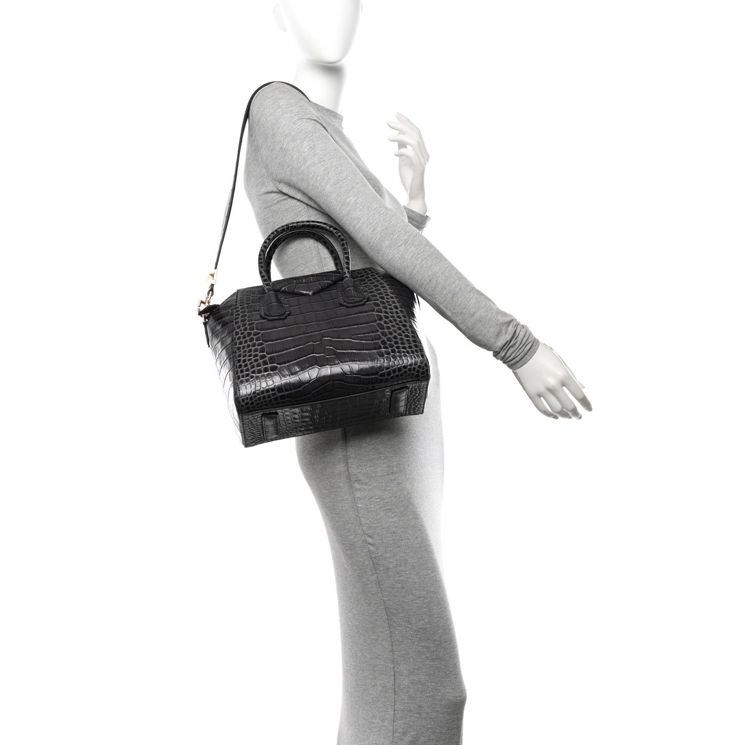 Givenchy Calfskin Crocodile Embossed Small Antigona Storm Grey 2 of 10