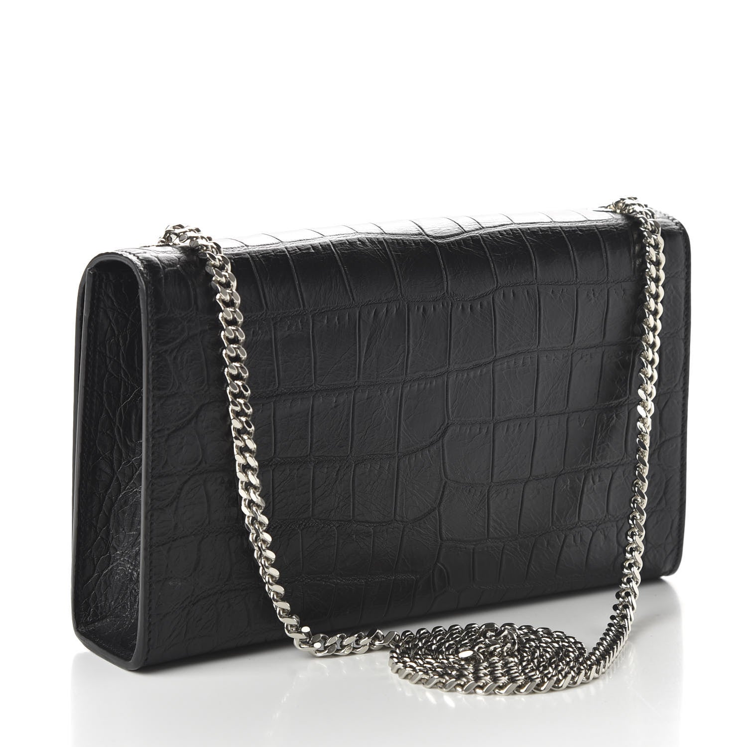 Saint Laurent Calfskin Crocodile Embossed Medium Classic Monogram Kate Tassel Satchel Black 3 of 10