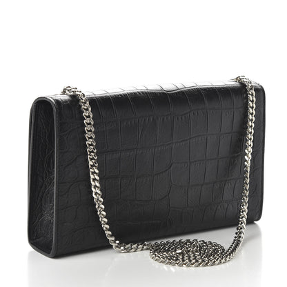 Saint Laurent Calfskin Crocodile Embossed Medium Classic Monogram Kate Tassel Satchel Black 3 of 10