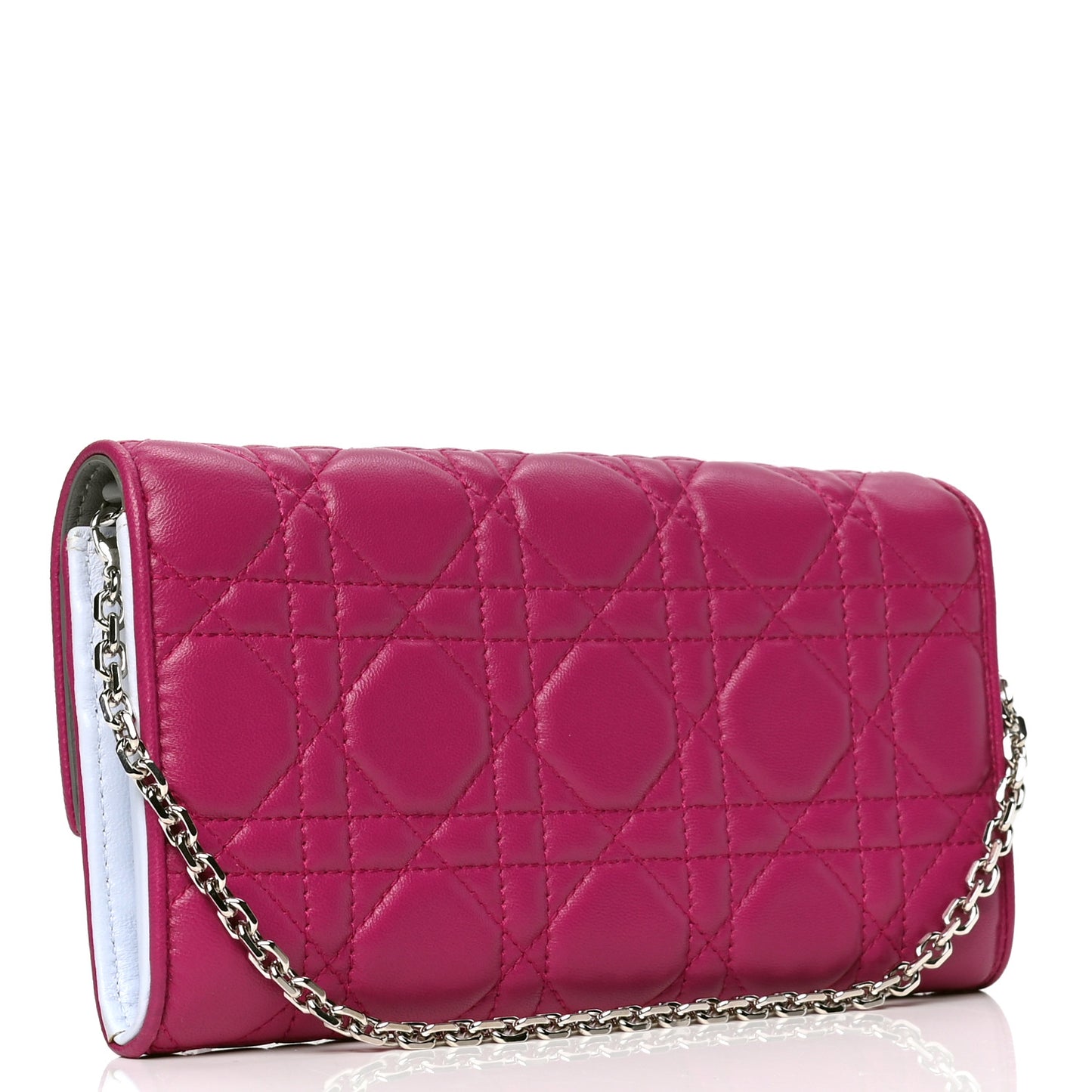 Lambskin Cannage Lady Dior Rendezvous Wallet On Chain Fuchsia