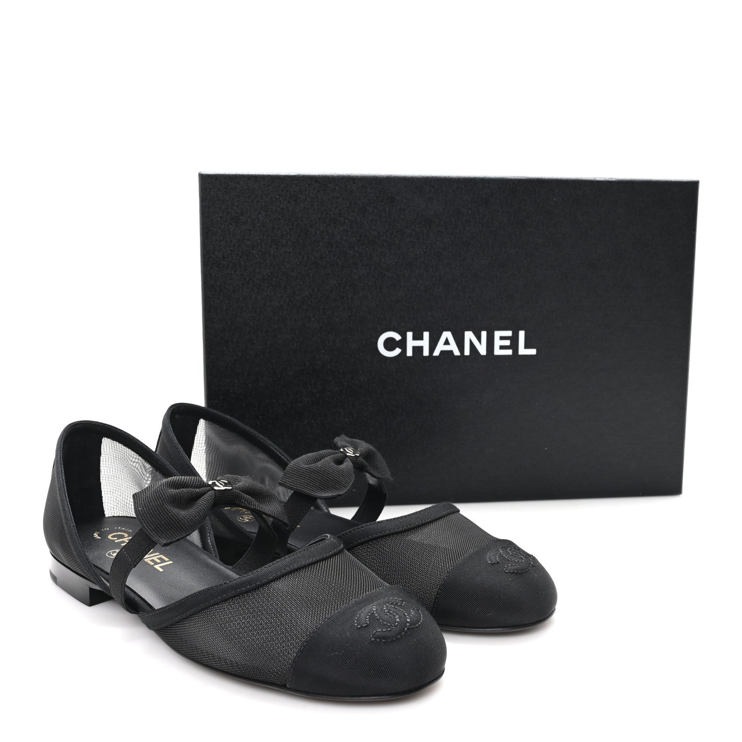 Chanel Mesh Grosgrain Mary Janes Flats 37 Black 10 of 10