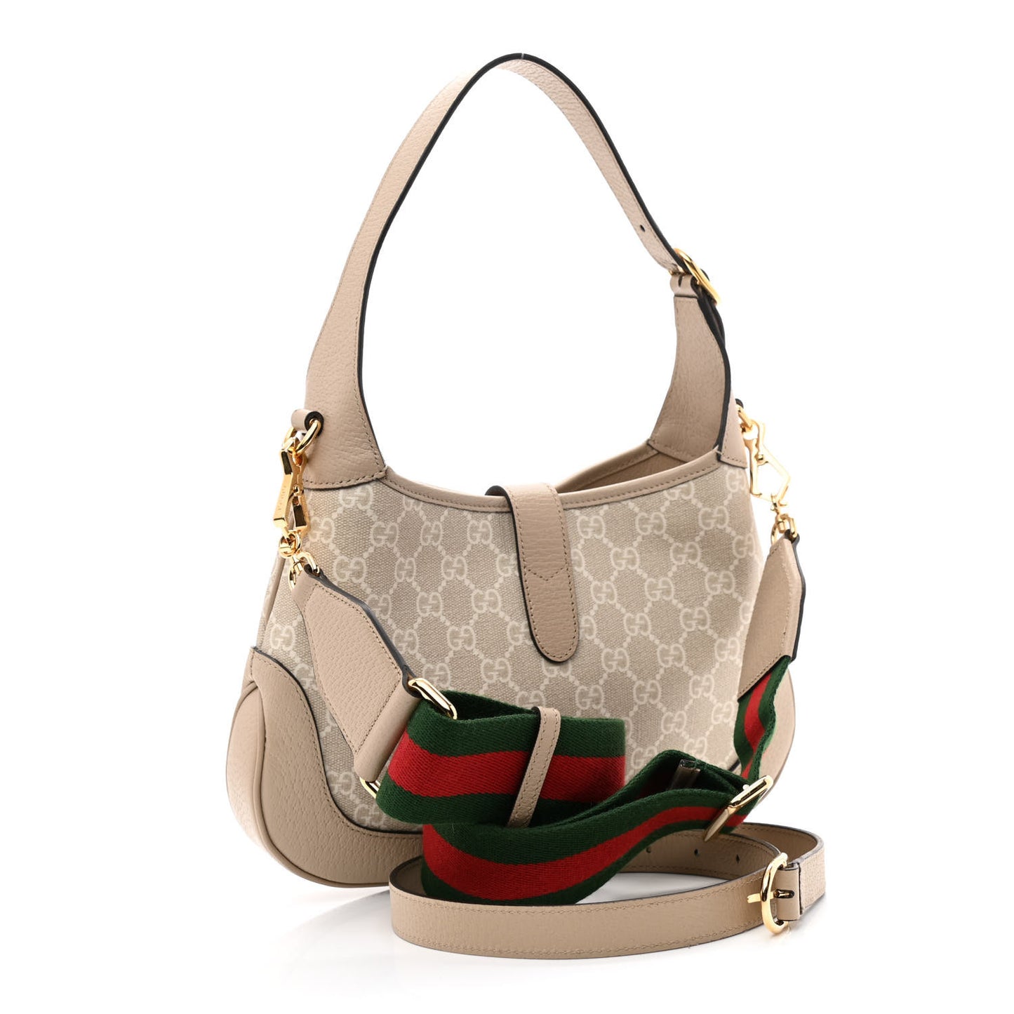 GG Supreme Monogram Textured Dollar Calfskin Web Small Jackie 1961 Hobo Beige Mystic White Oatmeal
