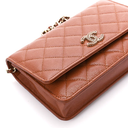 Chanel Shiny Caviar Quilted Strass Wallet On Chain WOC Light Brown 10 of 12