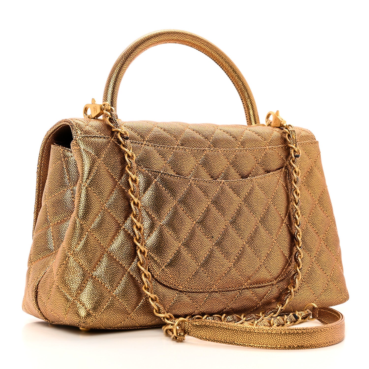 Chanel Metallic Caviar Quilted Small Coco Handle Flap Gold 2 of 12