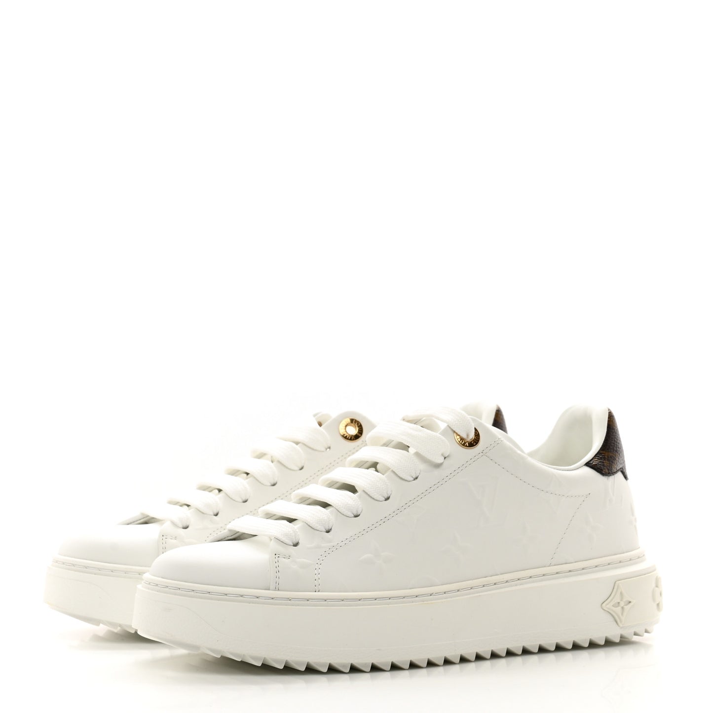 Lambskin Embossed Monogram Time Out Sneakers 37.5 White