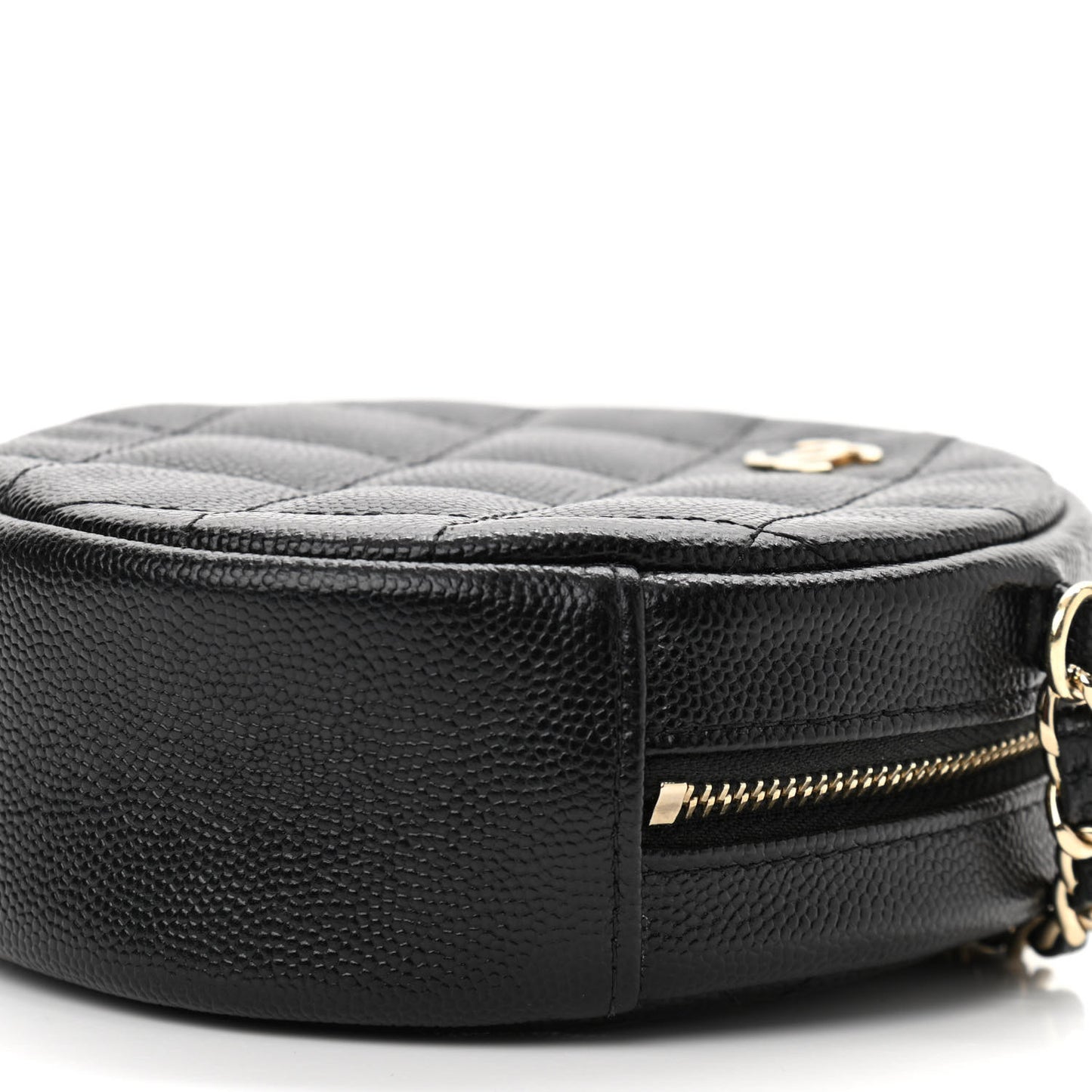 Caviar Quilted Round Clutch With Chain Black