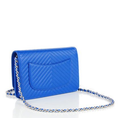 Chanel Caviar Chevron Quilted Wallet On Chain WOC Blue 3 of 8