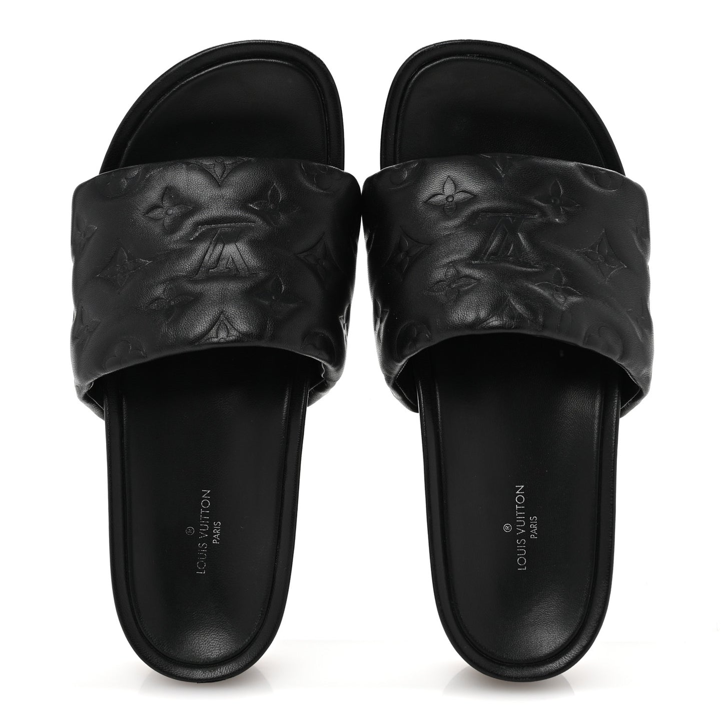 Lambskin Embossed Monogram Jumbo Flatform Mule Sandals 37 Black