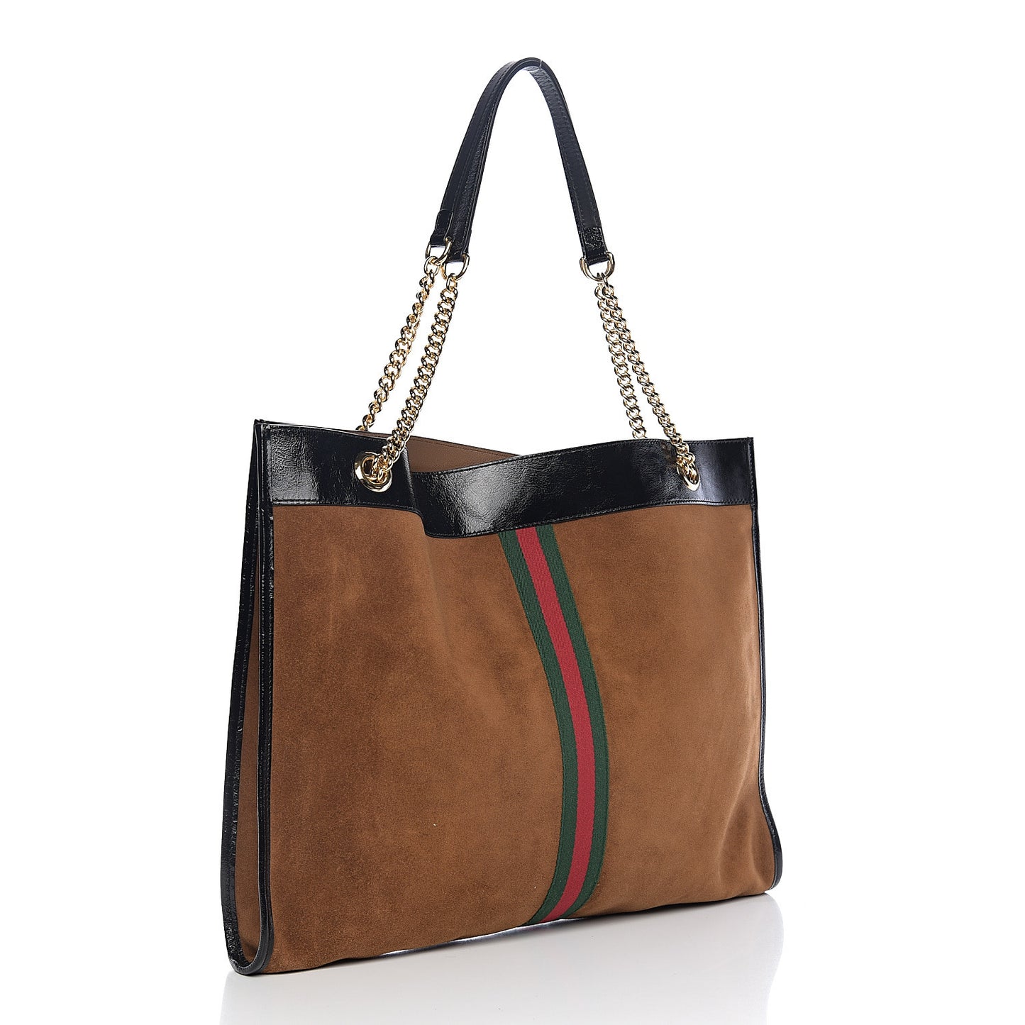 Suede Patent Large Rajah Chain Tote Nocciola Black