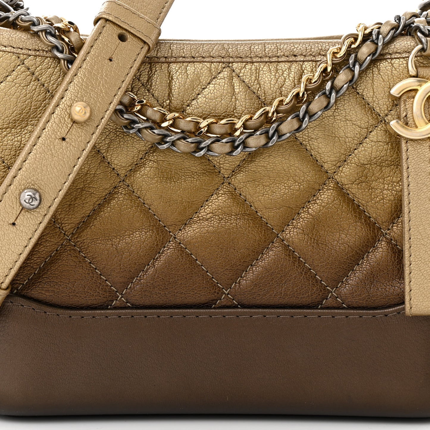 Metallic Goatskin Quilted Small Gabrielle Hobo Gold Bronze