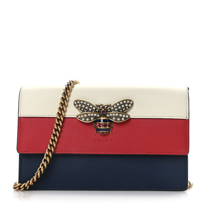 Gucci Calfskin Queen Margaret Chain Wallet Blue Agata Hibiscus Red Mystic White 1 of 8