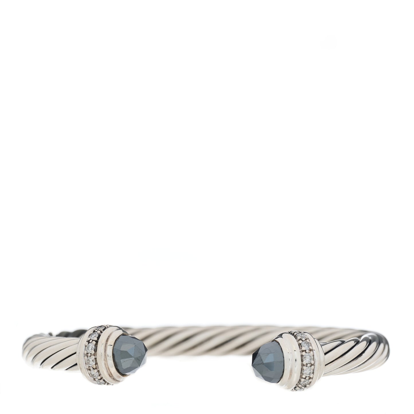 Sterling Silver Diamond Hematite 7mm Cable Classics Bracelet