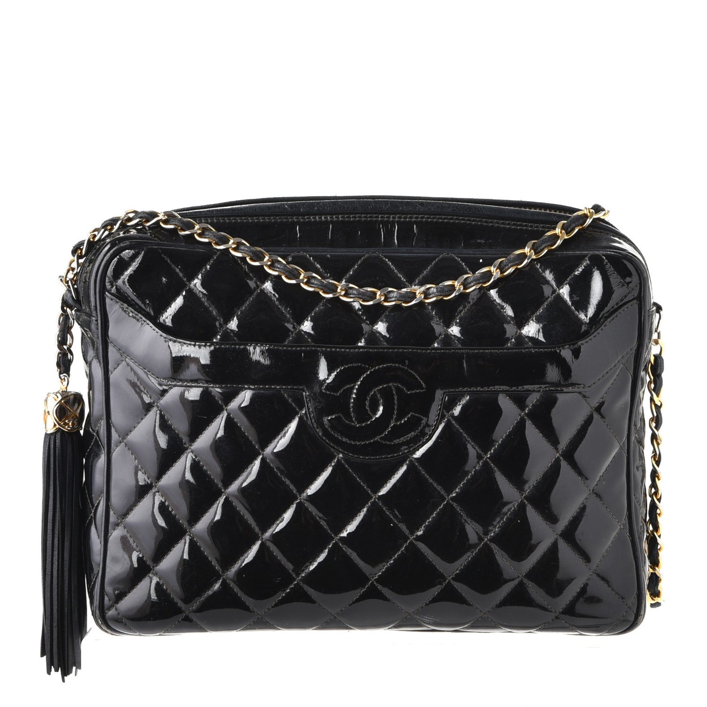 Patent Quilted Tassel Camera Case Black