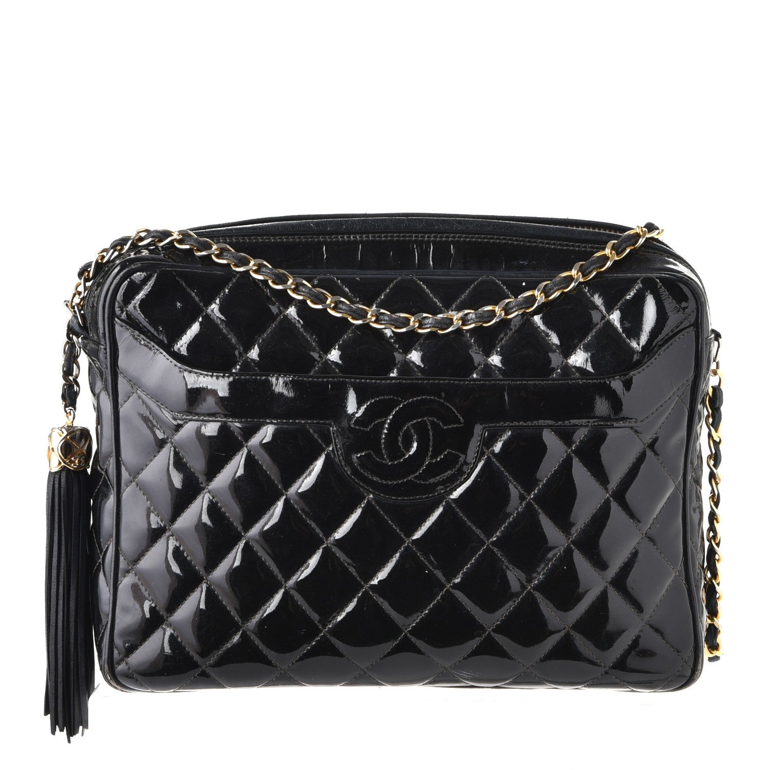 Chanel Patent Quilted Tassel Camera Case Black 1 of 16