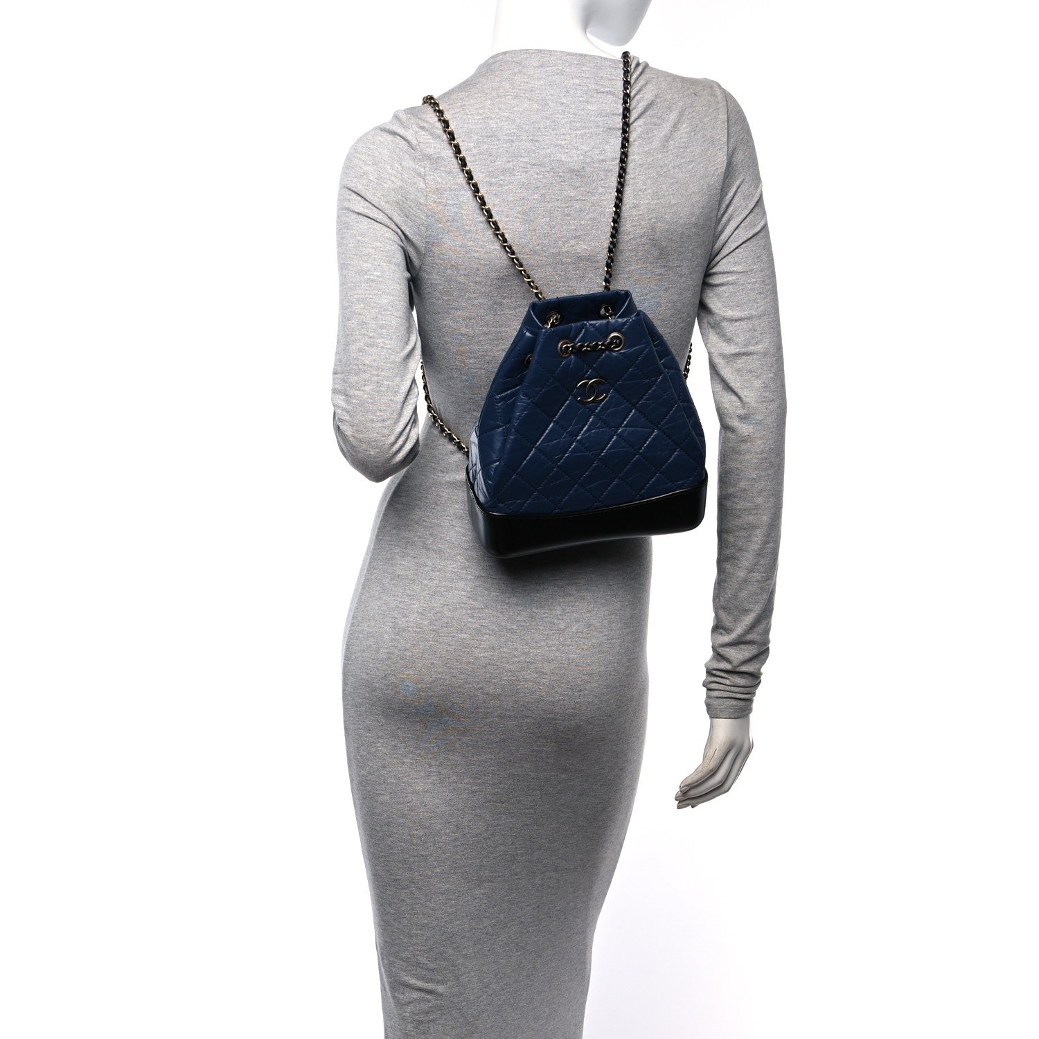 Chanel Aged Calfskin Quilted Gabrielle Backpack Navy Black 2 of 10