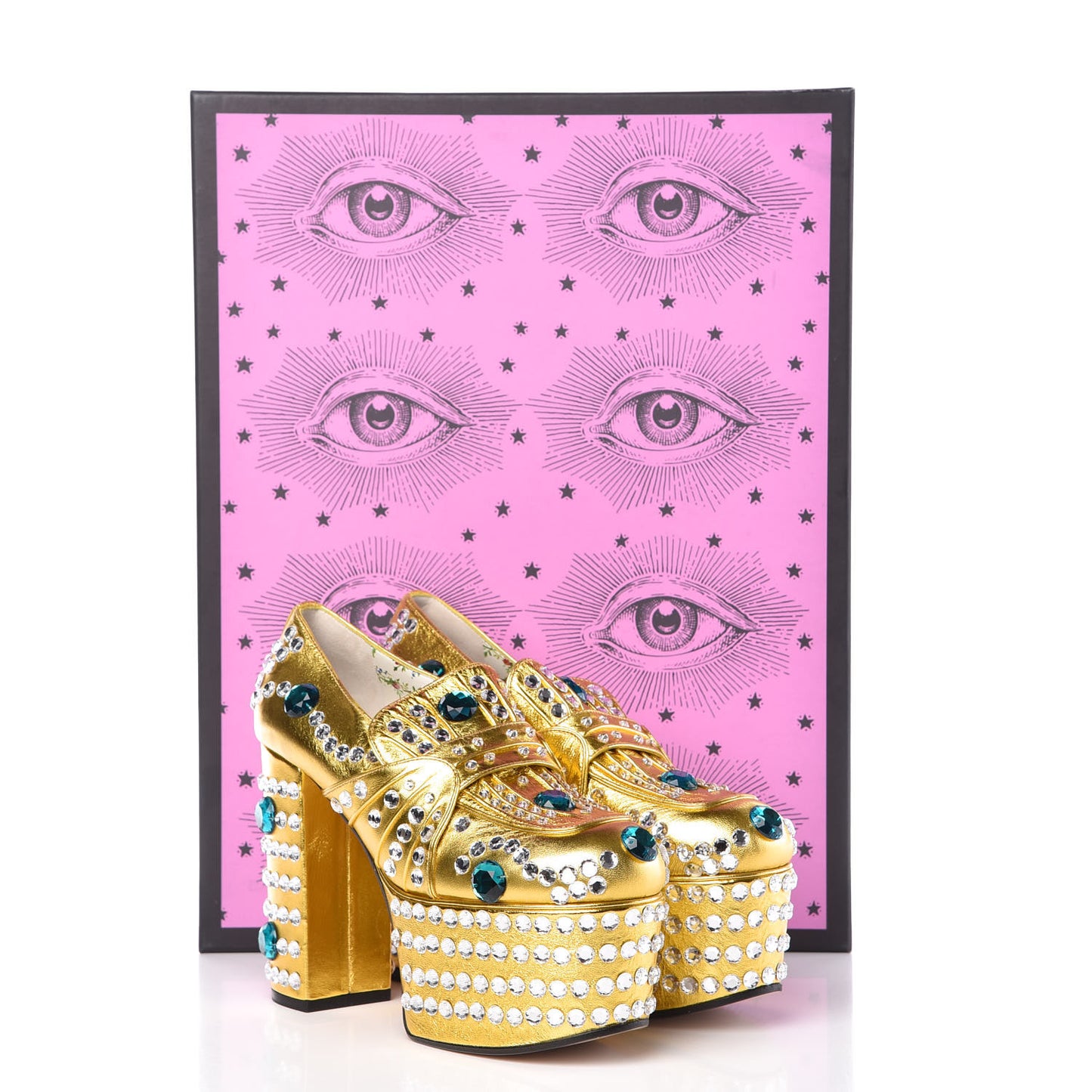 Metallic Malaga Kid Crystal Amilna Platform Loafers 36 Gold