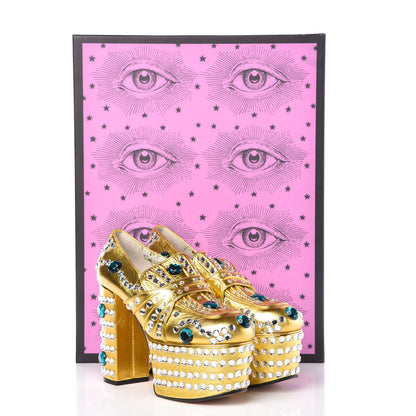 Gucci Metallic Malaga Kid Crystal Amilna Platform Loafers 36 Gold 8 of 8