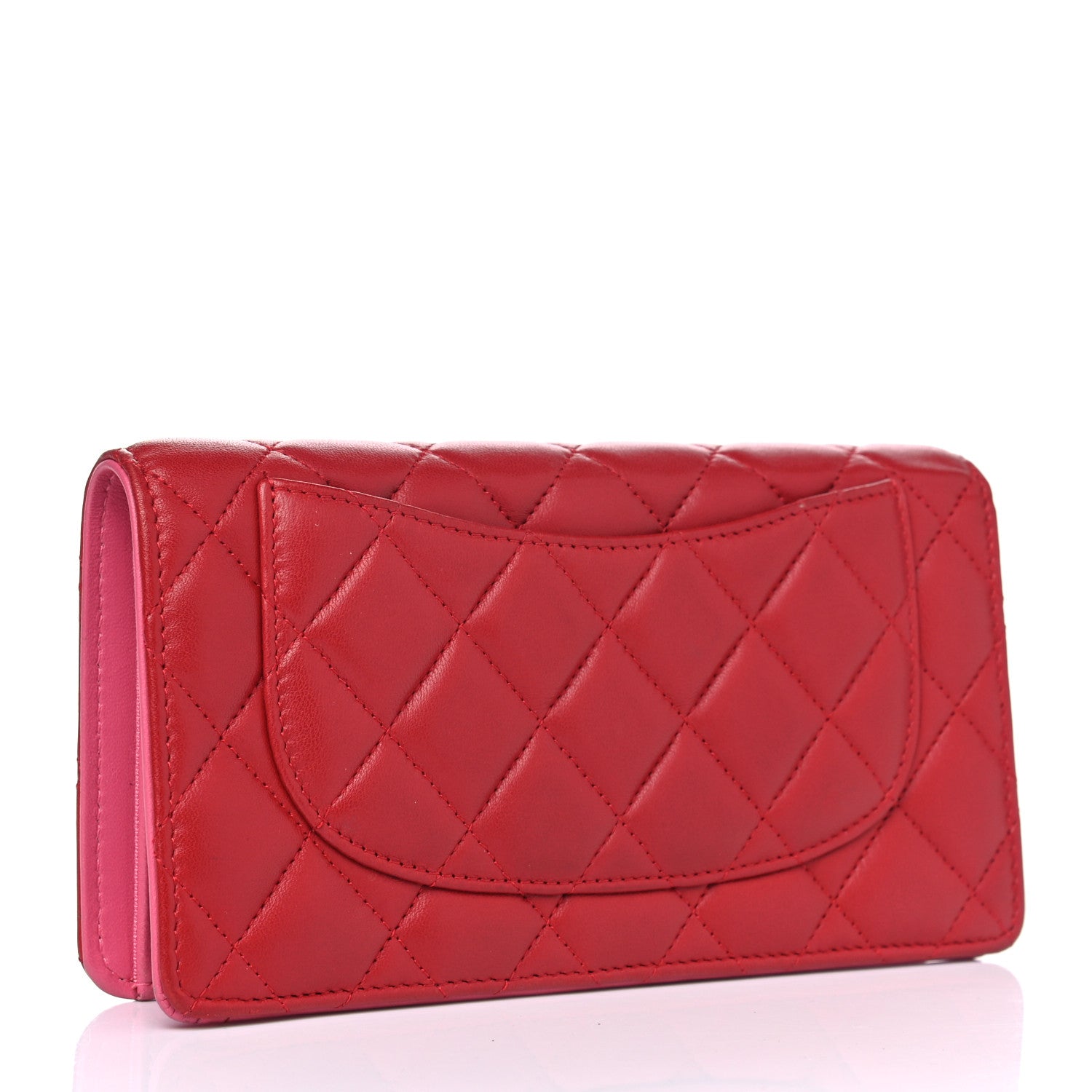 Chanel Lambskin Quilted Yen Wallet Red Pink 2 of 9
