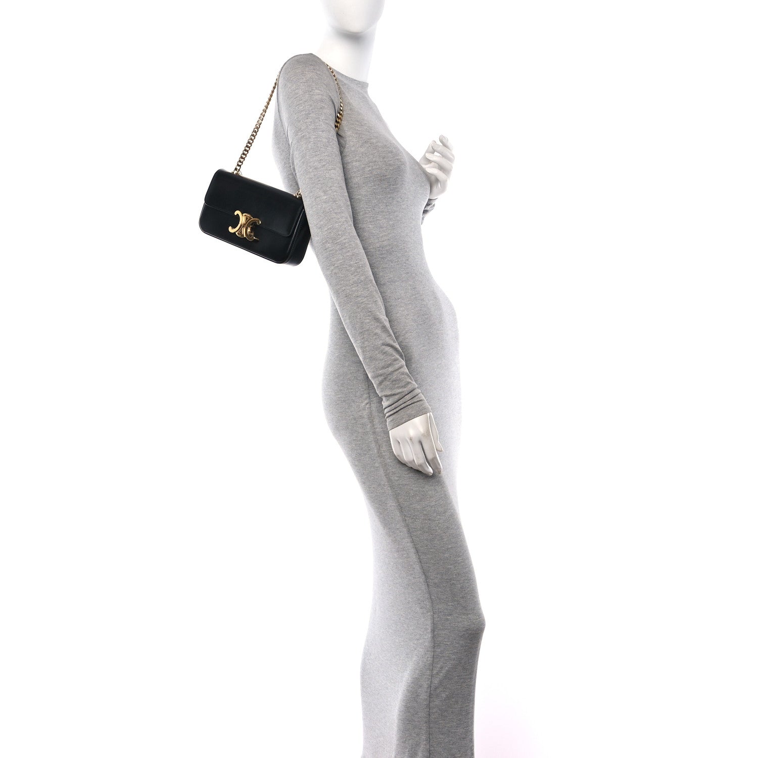 Celine Shiny Calfskin Triomphe Chain Shoulder Bag Black 2 of 10