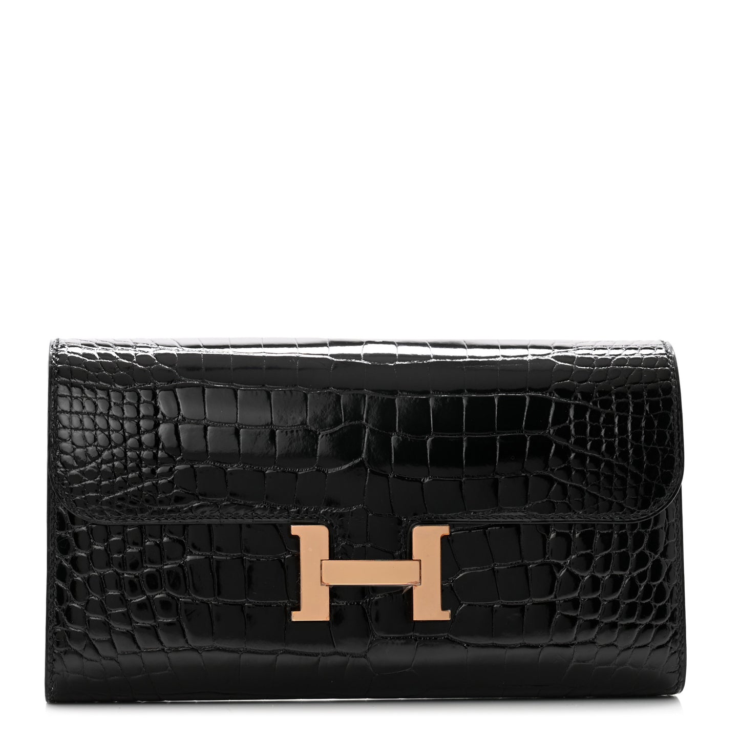 Shiny Alligator Constance Long Wallet Black