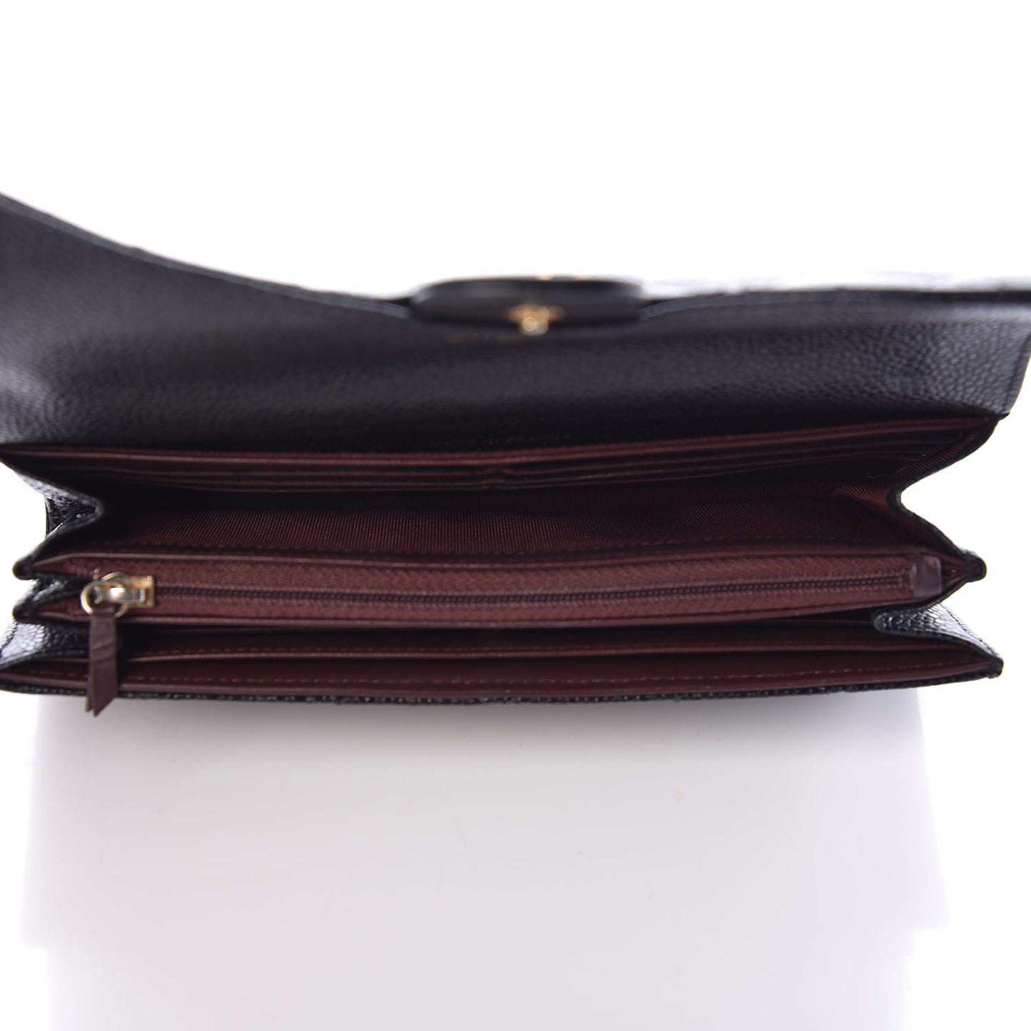 Caviar Quilted Large Gusset Flap Wallet Black