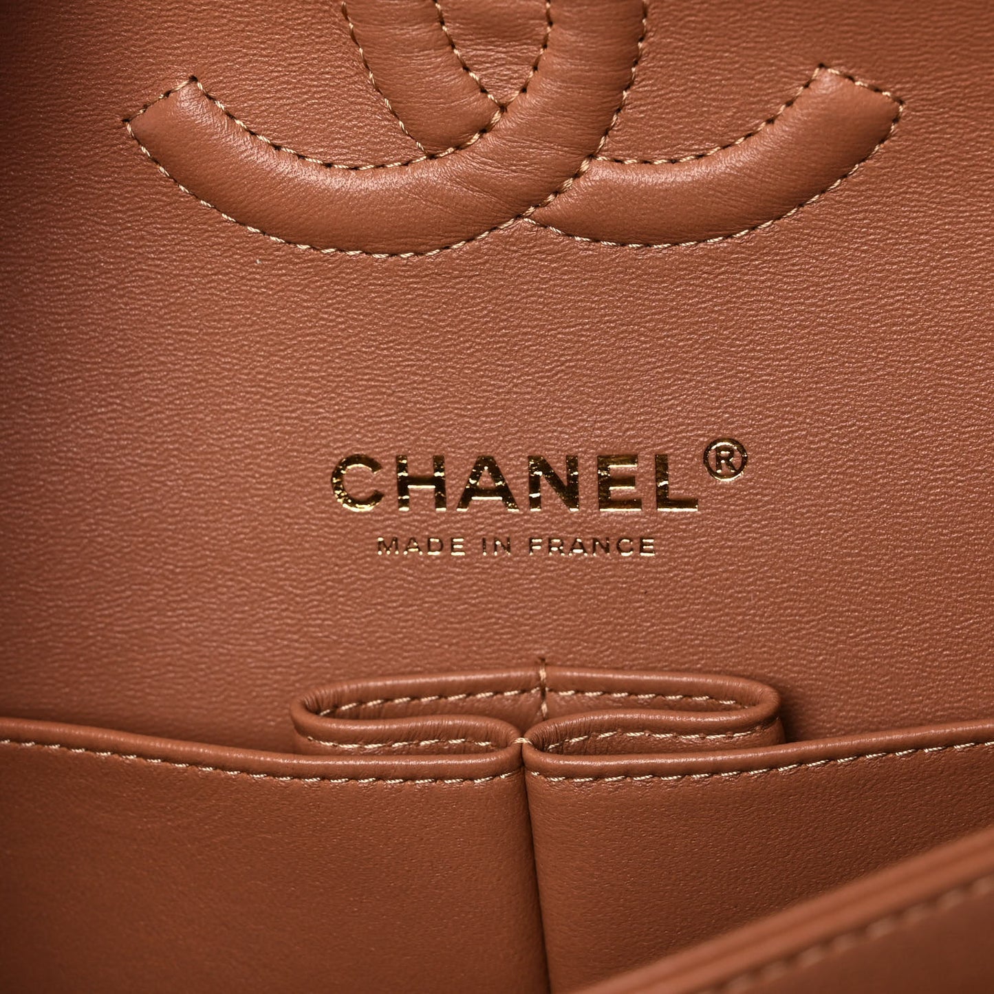Lambskin Quilted Medium Double Flap Brown