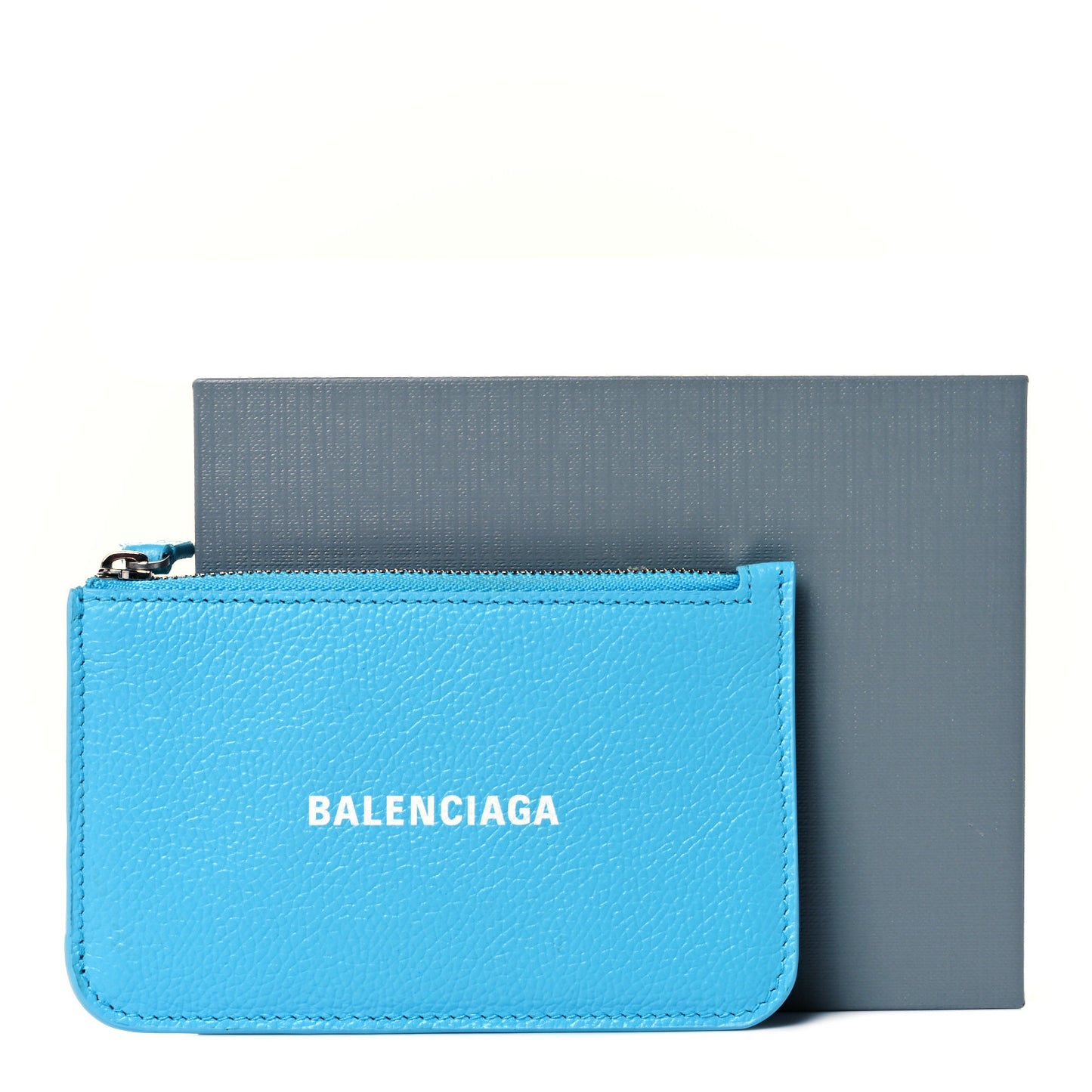 Grained Calfskin Logo Large Cash Long Coin Card Holder Azur White