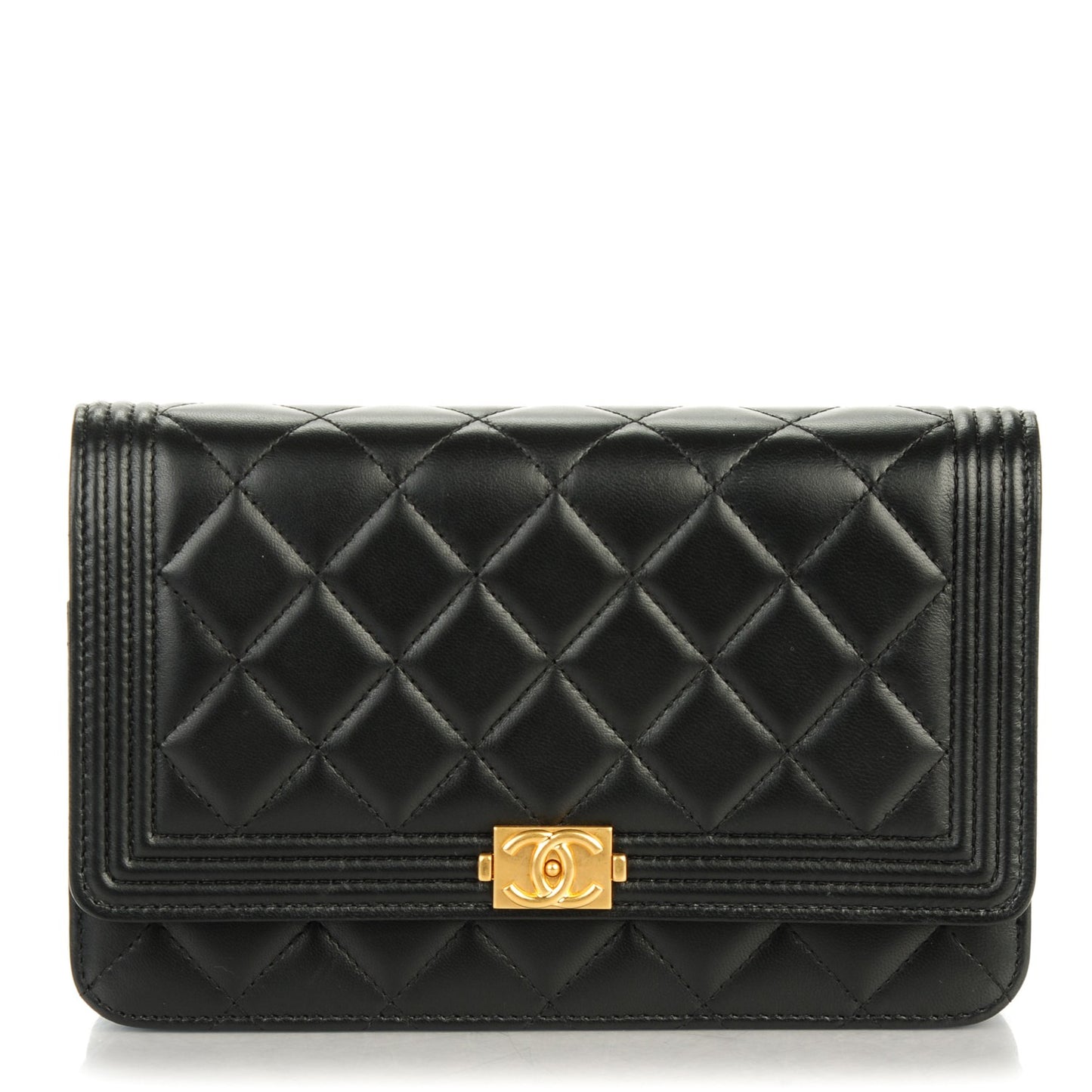 Lambskin Quilted Boy Wallet On Chain WOC Black