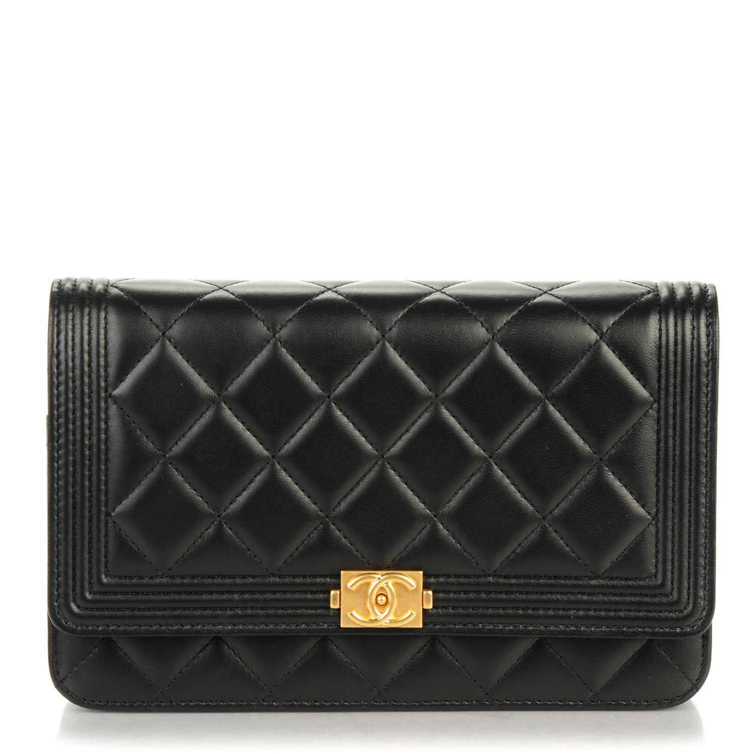 Chanel Lambskin Quilted Boy Wallet On Chain WOC Black 1 of 8