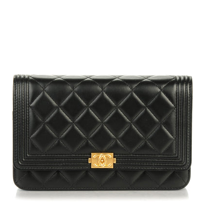 Chanel Lambskin Quilted Boy Wallet On Chain WOC Black 1 of 8