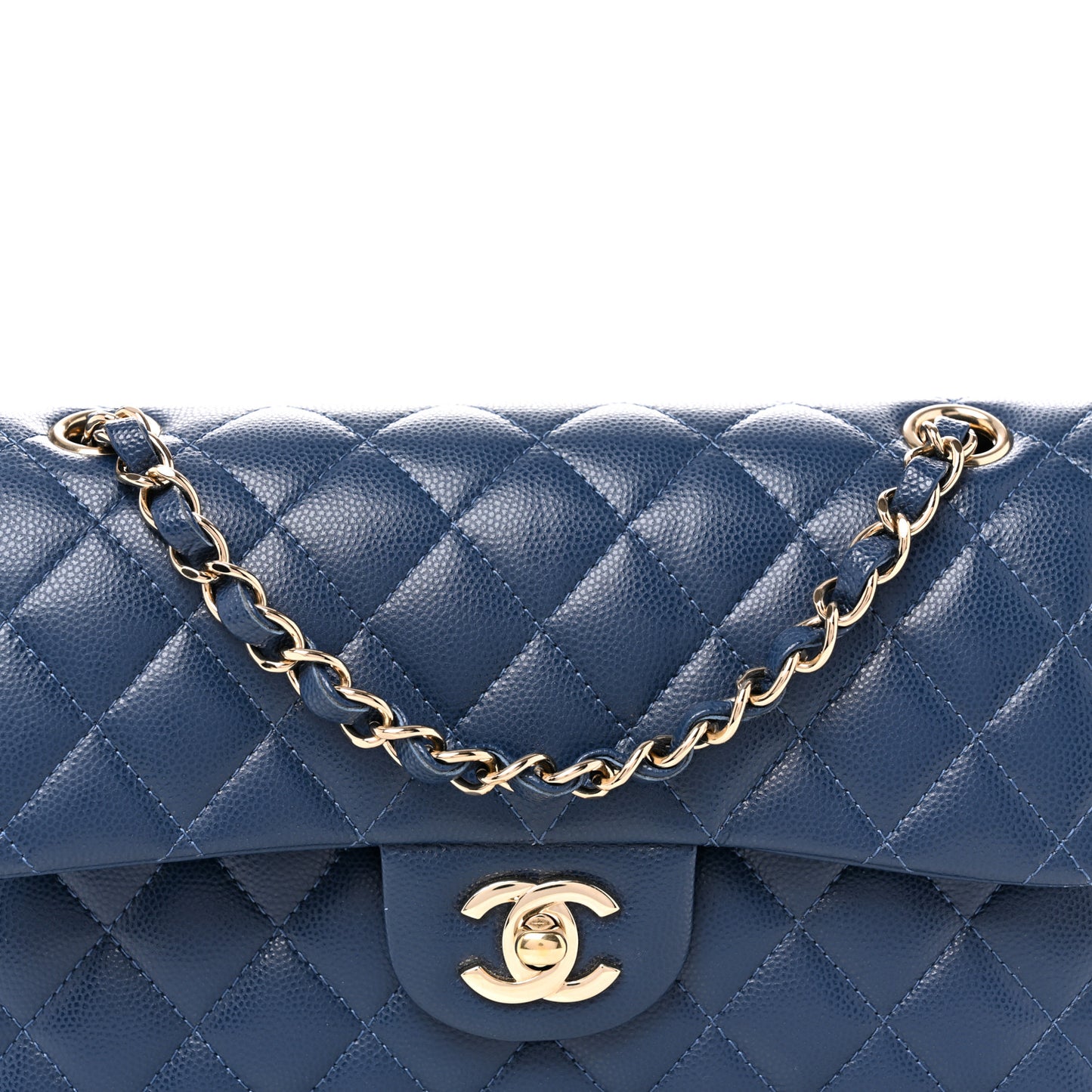 Caviar Quilted Small Double Flap Navy