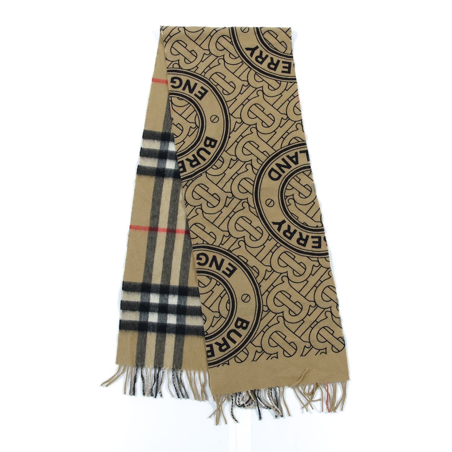 Burberry Cashmere Giant Check Monogram Reversible Fringe Scarf Archive Beige 2 of 5