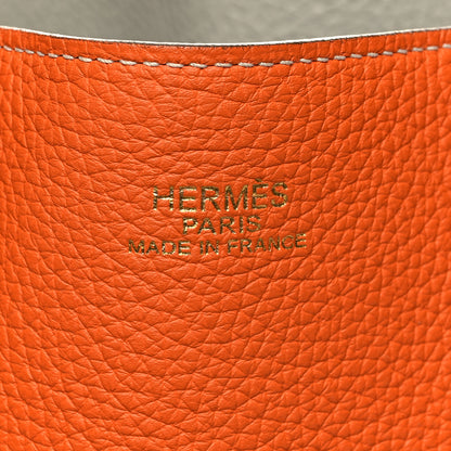 Hermes Taurillon Clemence Double Sens 36 Reversible Tote Gris Perle Orange 6 of 16