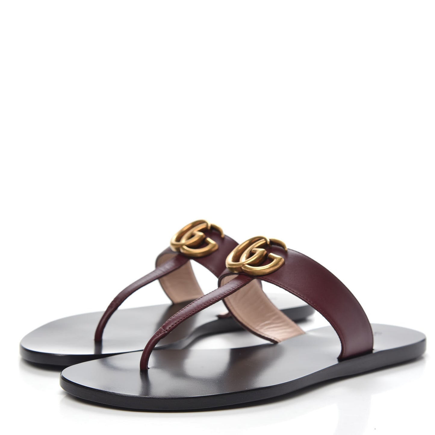 Calfskin GG Marmont Thong Sandals 37.5 Vintage Bordeaux