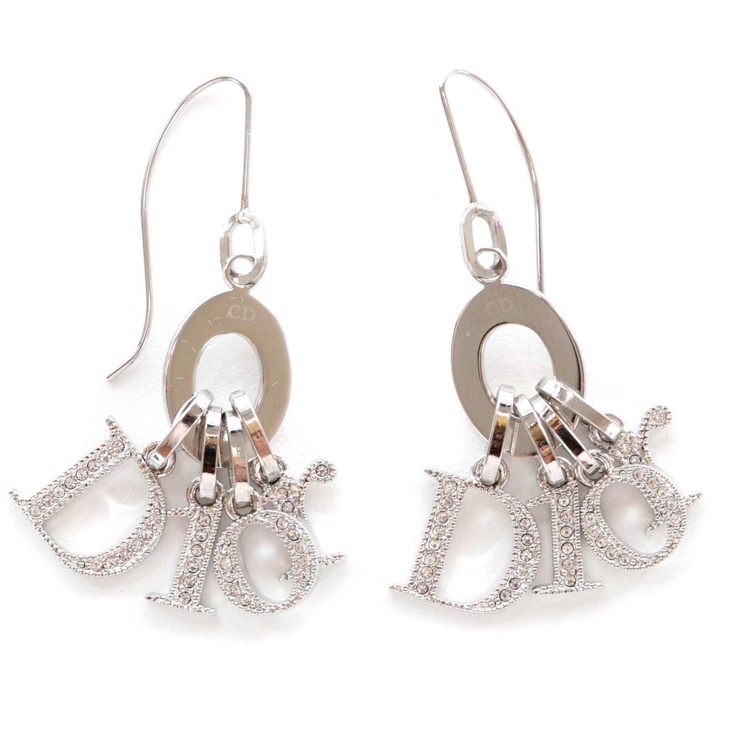 Crystal Logo Dangle Earrings Silver