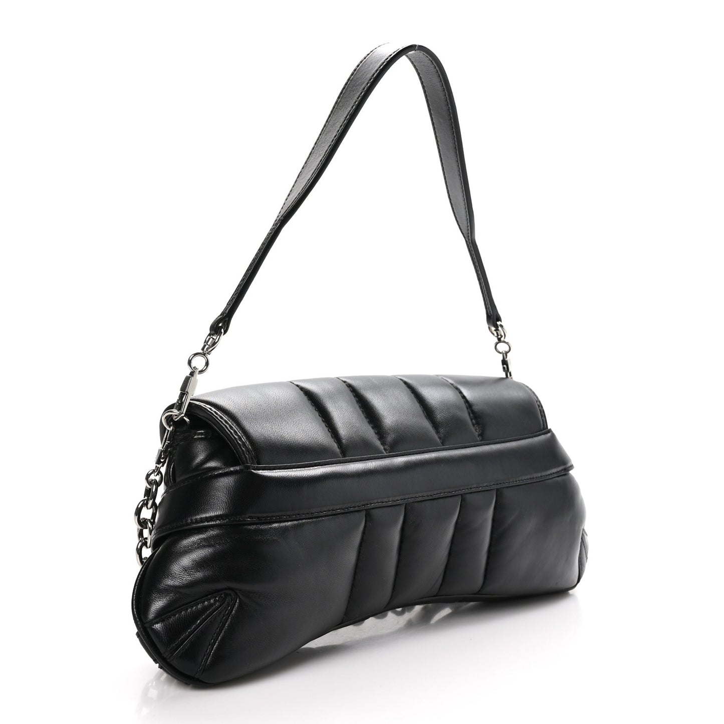 Nappa Vertical Matelasse Medium Maxi Horsebit Chain Shoulder Bag Black