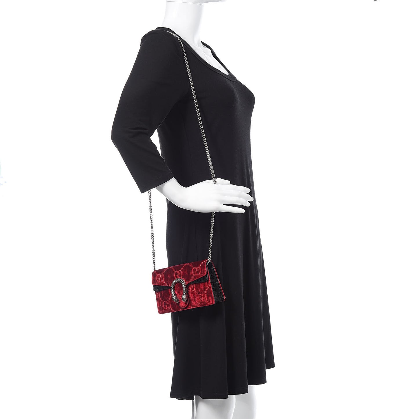 Velvet GG Monogram Super Mini Dionysus Shoulder Bag Red Cipria Black