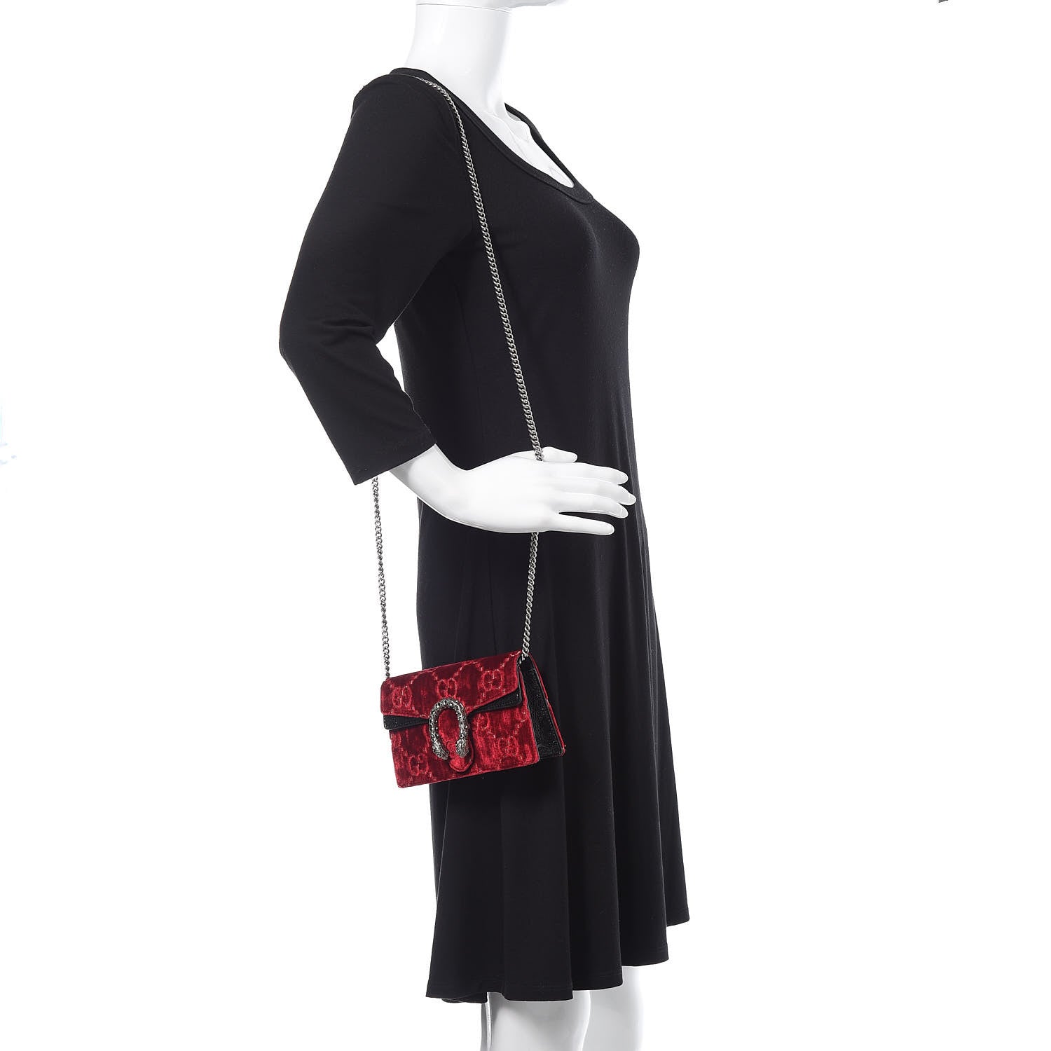 Gucci Velvet GG Monogram Super Mini Dionysus Shoulder Bag Red Cipria Black 2 of 9