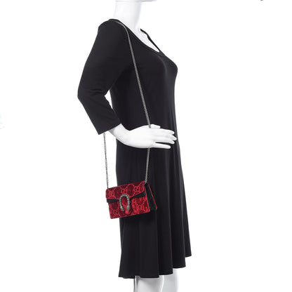 Gucci Velvet GG Monogram Super Mini Dionysus Shoulder Bag Red Cipria Black 2 of 9