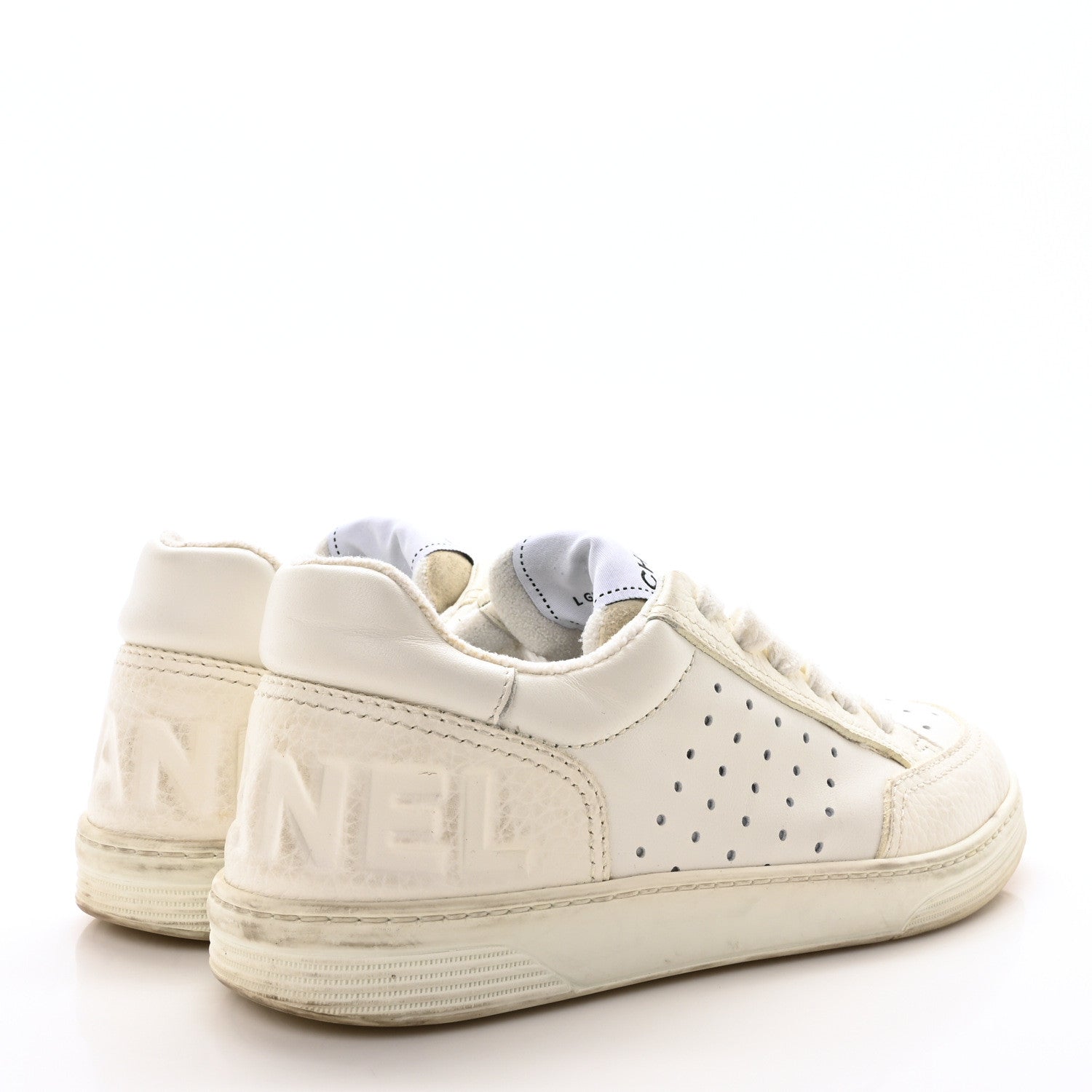 Chanel Grained Calfskin Fabric Womens Logo Sneakers 36.5 White 5 of 8
