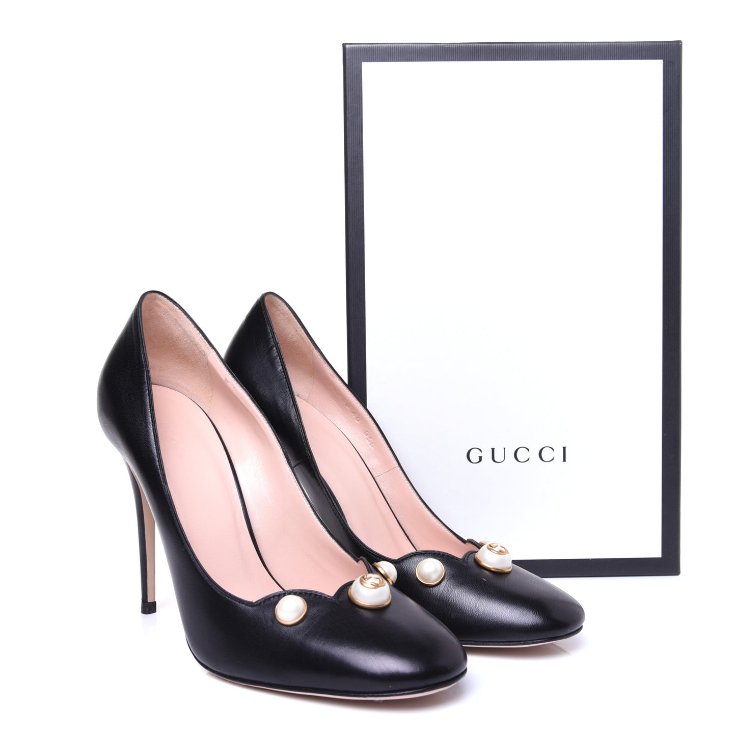 Calfskin Pearl Embellished Pumps 40 Black