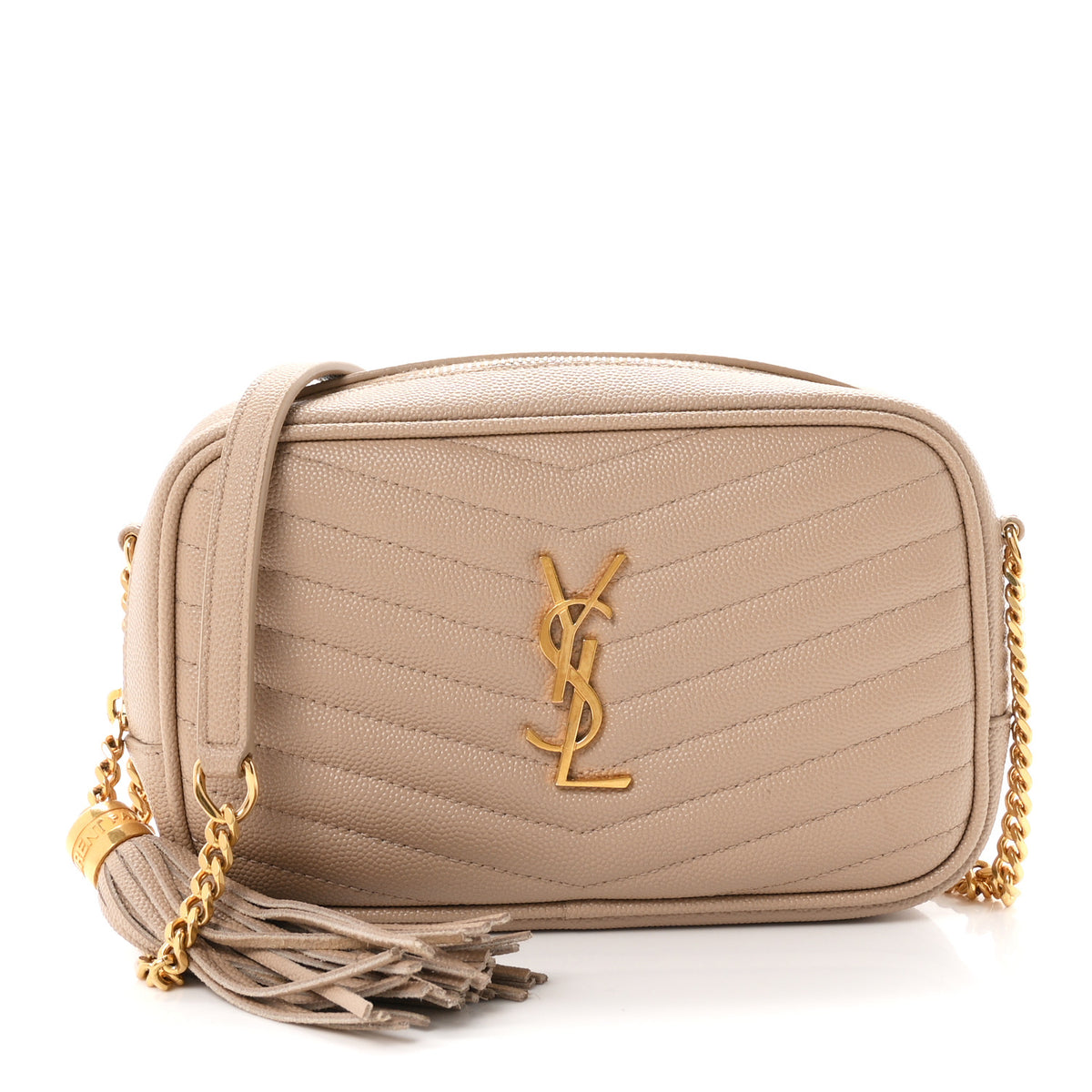 Saint Laurent Grain De Poudre Matelasse Monogram Mini Lou Camera Bag Dark Beige 1 of 11