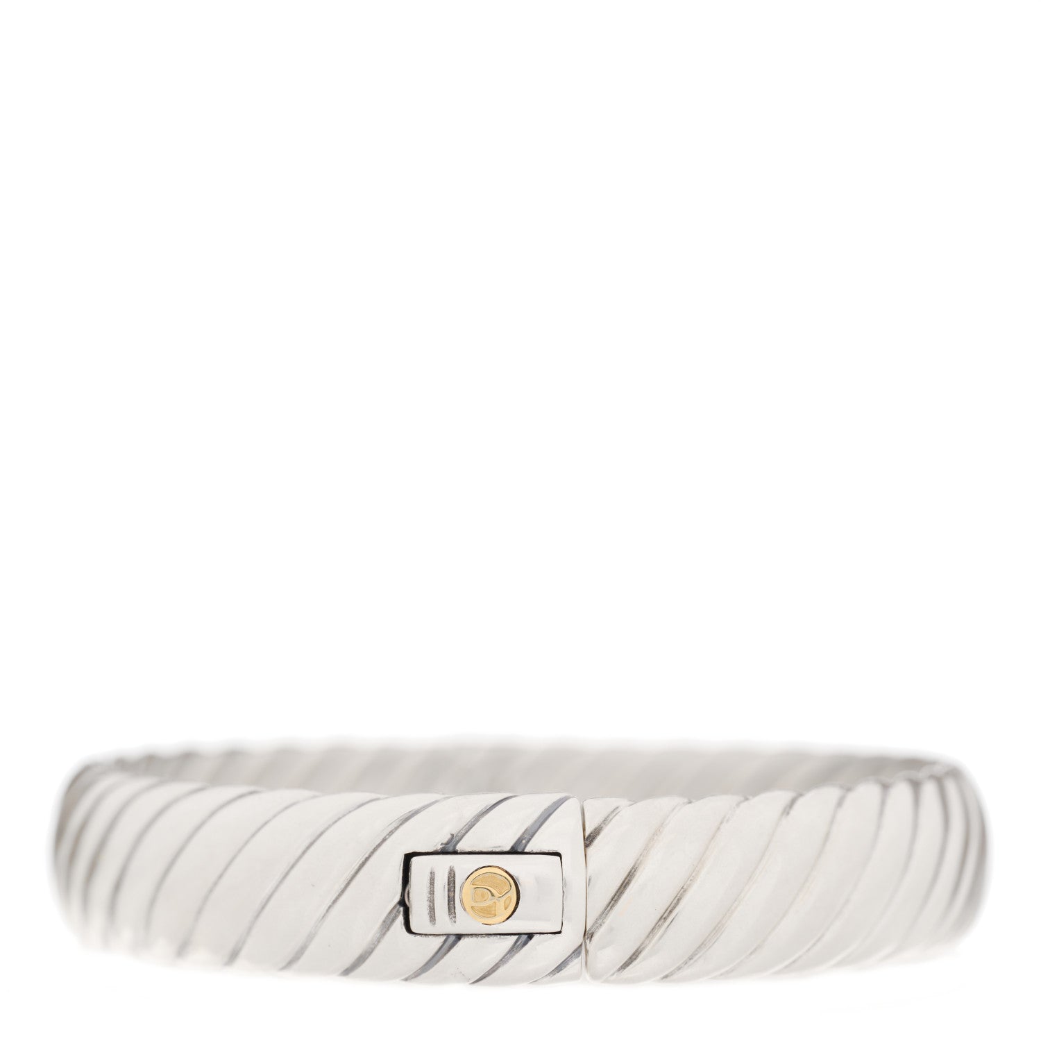 David Yurman Sterling Silver 18K Yellow Gold Sculpted Cable Hinged Bracelet 3 of 4