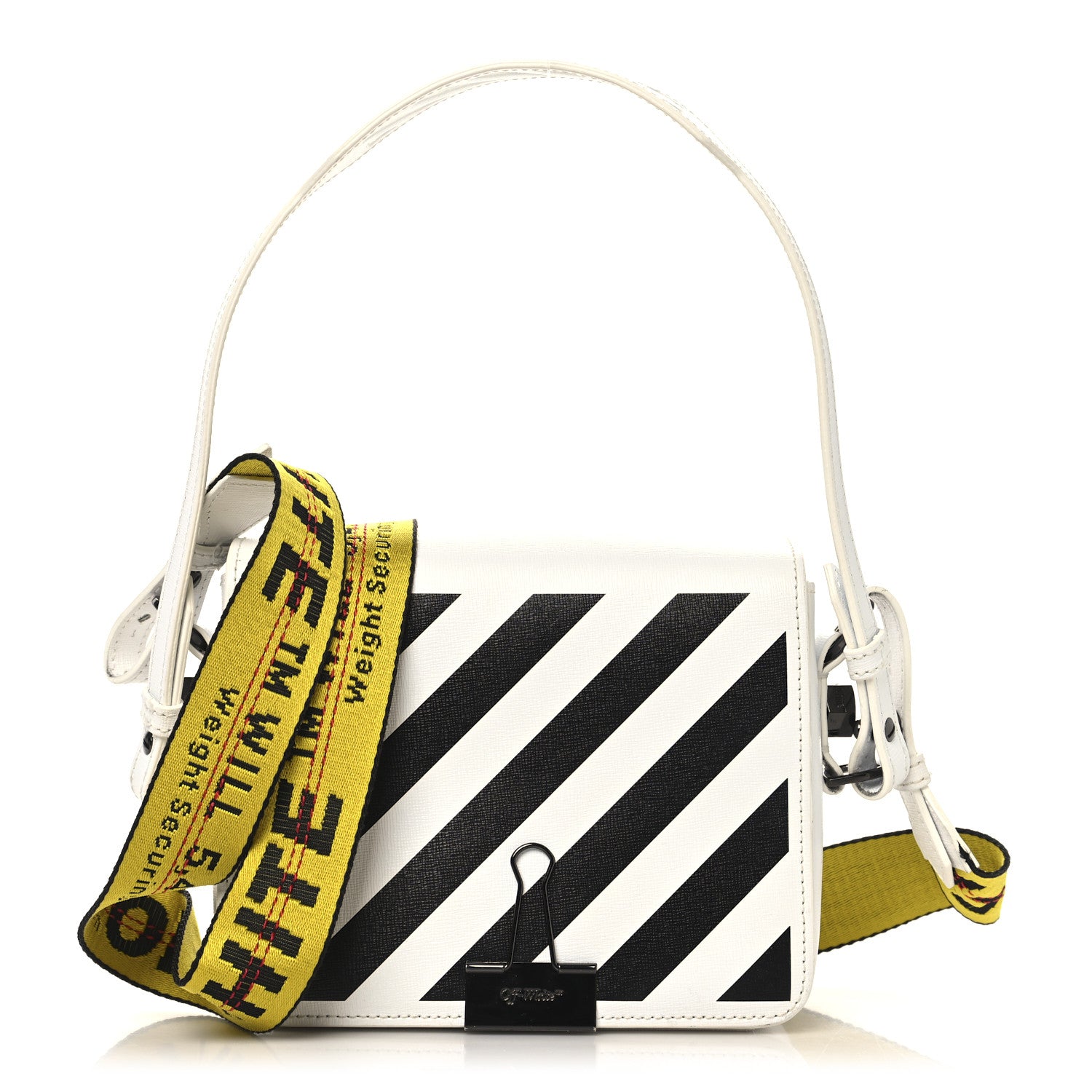 Off-White Saffiano Striped Mini Diag Binder Clip Bag White Black 1 of 12