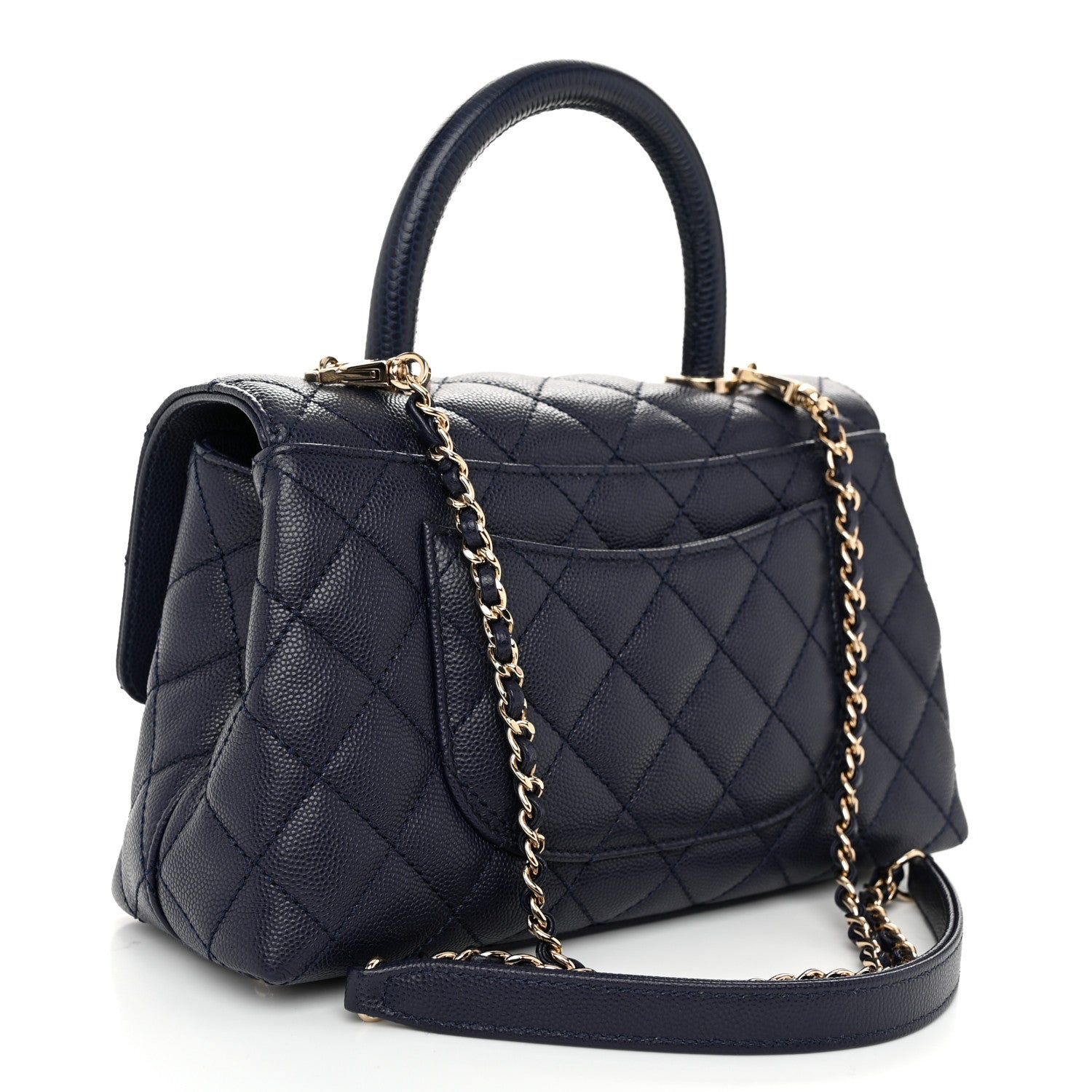 Chanel Caviar Quilted Mini Coco Handle Flap Navy Blue 3 of 10
