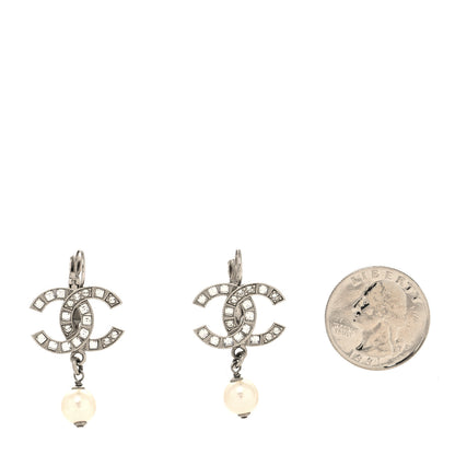 Chanel Crystal Baguette Pearl CC Drop Earrings Silver 2 of 4
