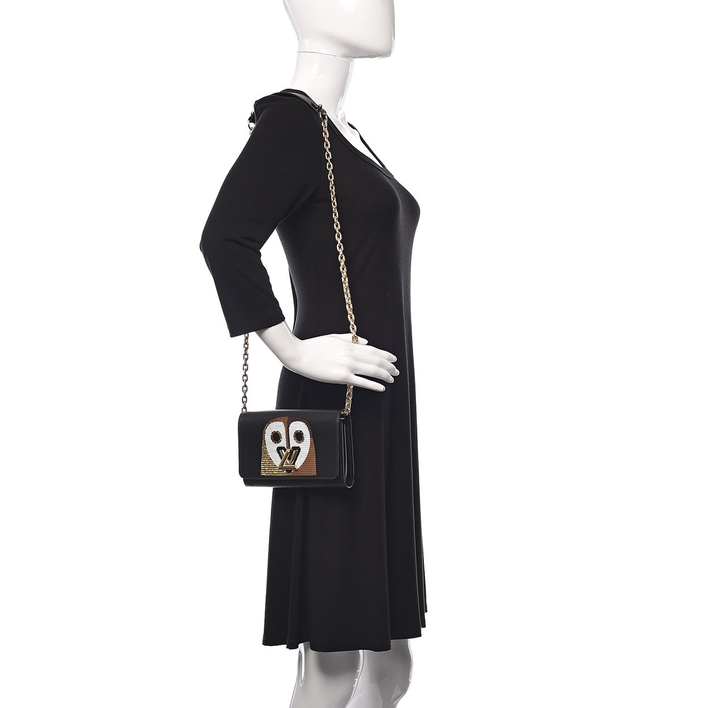 Epi Sequin Night Bird Twist Chain Wallet Black